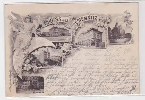 904645 Ak Chemnitz- Brunnen, Siegesdenkmal, Bahnhof, Realschule, Kirche 1899