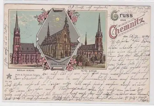 905192 Lithographie Ak Gruss aus Chemnitz - Nicolai-, Jacobi- und Petri-Kirche