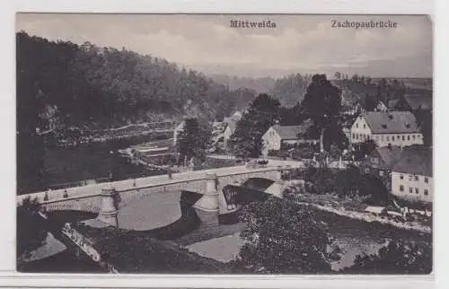 44547 Ak Mittweida - Zschopaubrücke, Totalansicht mit Flusspartie