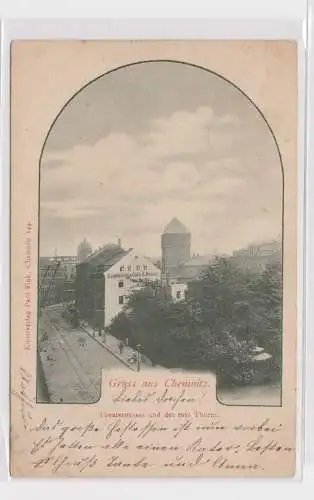 905028 AK Gruss aus Chemnitz - Theaterstrasse und der rote Thurm 1900