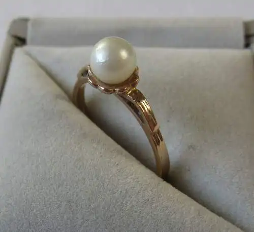 russischer Damen Ring 583er Gold Rosé mit eleganter Perle (116929)