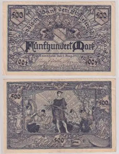 500 Mark Banknote Badische Bank Mannheim 1.08.1922 (142481)