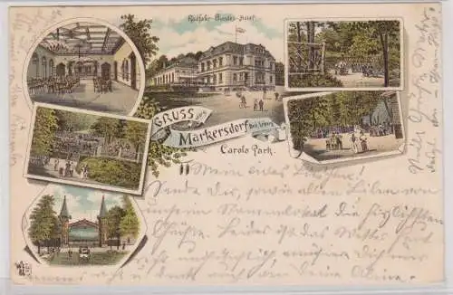 903321 Ak Lithographie Gruß aus Markersdorf Carola Park Radfahr Bundeshotel 1896