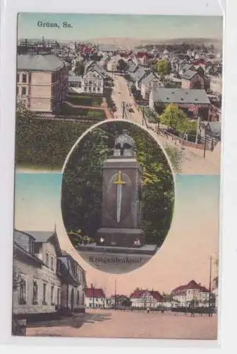 906444 Feldpost Ak Grüna in Sachsen Kriegerdenkmal und Stadtansichten 1915