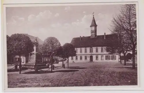 06464 AK Schildau - Marktplatz mit Rathaus und Denkmal