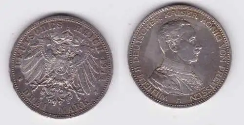 3 Mark Silbermünze Preussen Kaiser Wilhelm II in Uniform 1913 Jäger 112 (120576)