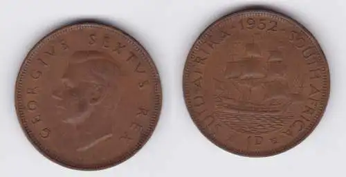 1 Penny Bronze Münze Südafrika 1952 König Georg VI. (124976)