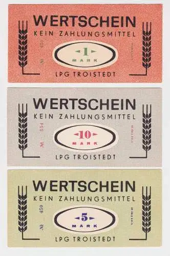 3 Banknoten 1 bis 10 Mark DDR LPG Geld "Troistedt" (163432)