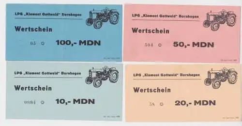 4 Banknoten 10 bis 100 Mark DDR LPG Geld "Klement Gottwald" Bornhagen (163951)