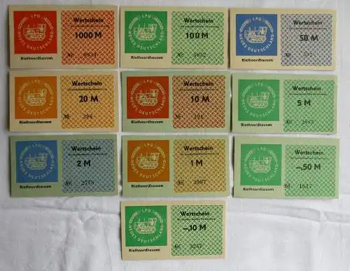 10 Banknoten 0,10 bis 1000 Mark DDR LPG Geld "Riethnordhausen" (162287)