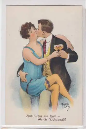 906583 Arthur Thiele Künstler Ak "Zum Wein ein Kuß - welch Hochgenuß!" um 1930