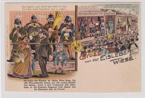 906399 Ak Lithographie Gruß von der Eisleber Wiese um 1900