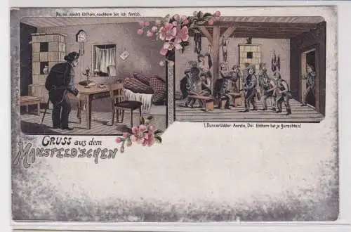 907499Humor Ak Lithographie Gruß aus dem Mansfeldschen um 1900