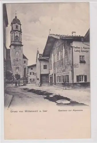 906812 Ak Gruss aus Mittenwald a. Isar - Gasthaus zur Alpenrose um 1900