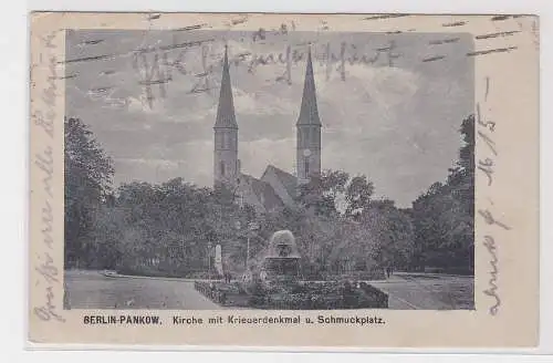 903811 Ak Berlin-Pankow - Kirche mit Kriegerdenkmal u. Schmuckplatz 1925