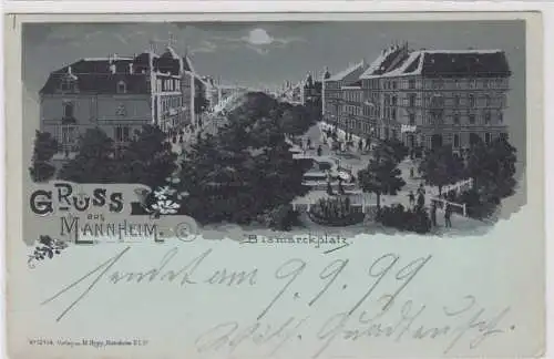 906778 Mondschein Ak Gruss aus Mannheim - Bismarckplatz 1899