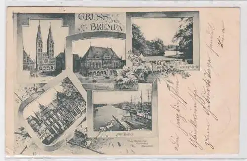 906781 Lithographie Ak Gruss aus Bremen - Dom, Rathaus, Hafen usw. 1898