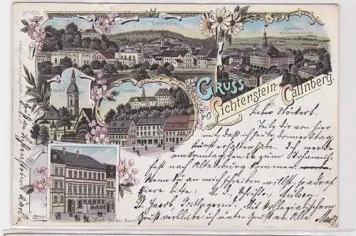 69482 Ak Lithographie Gruß aus Lichtenstein Callnberg Hotel "Goldne Sonne" 1898