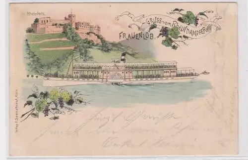 908406 Lithographie Ak Gruss vom Rheindampfer Frauenlob Rheinfels 1897