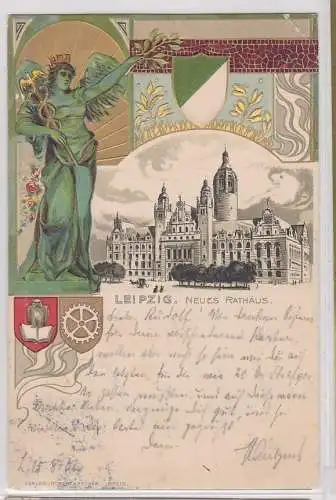 07604 Präge-Ak Gruss aus Leipzig Neues Rathaus 1903