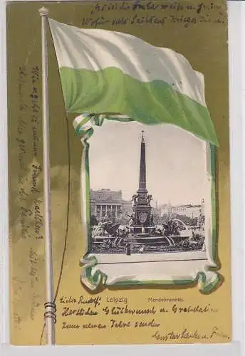 903015 Ak mit Fahne Leipzig Mendebrunnen 1901