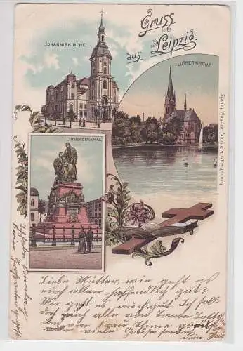 28697 Ak Lithografie Gruss aus Leipzig Johanniskirche Lutherkirche usw.  1899