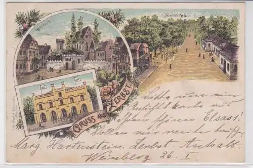 904025 Ak Lithographie GRuß aus Zerbst Gymnasium, Hauptwache usw. 1898
