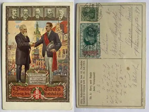 906653 Ak 12. deutsches Turnfest Leipzig 1913 - Nr. 5 Herz und Hand d. Vaterland