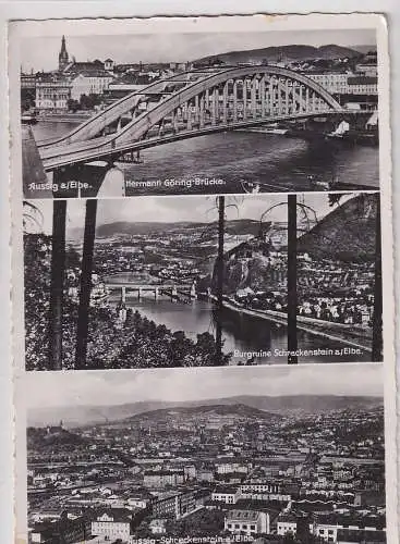 906868 Mehrbild Ak Aussig - Hermann-Göring-Brücke, Burgruine Schreckenstein