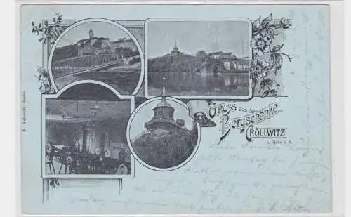 908045 Lithographie Gruss aus der Bergschänke Cröllwitz b. Halle 1900