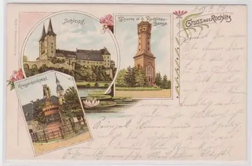 907263 Lithographie Ak Gruss aus Rochlitz - Schloss, Kriegerdenkmal, Thurm 1903
