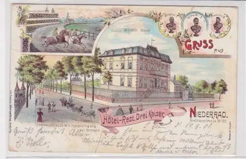 907254 Lithographie Ak Gruss aus Niederrad Hotel-Rest. Drei Kaiser 1901