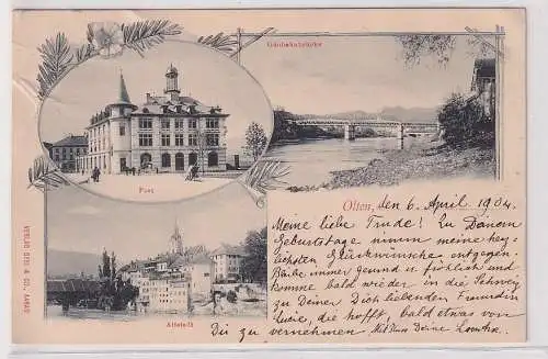 908259 Mehrbild Ak Olten Post, Altstadt, Gäubahnbrücke 1904