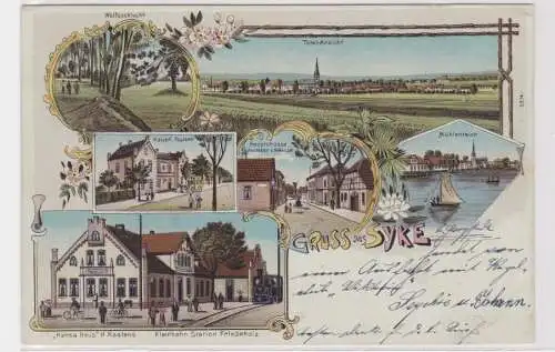 908446 Ak Lithographie Gruß aus Syke Kleinbahnstation Friedeholz usw. 1904