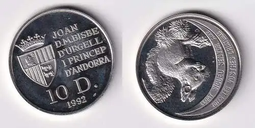 10 Diners Silber Münze Andorra 1992 Bedrohte Tierwelt Eichhörnchen (166360)