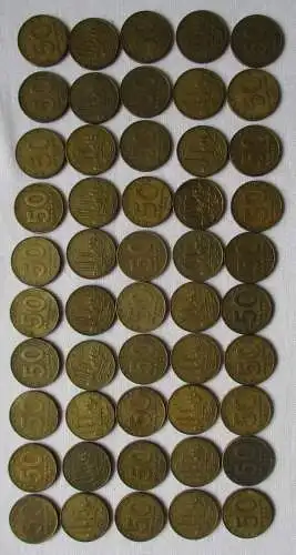 DDR: 50 x 50 Pfennig Messing Münzen alle von 1950 !!! (108534)