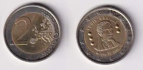 2 Euro Bi-Metall Münze Belgien 2009 Louis Braille (166179)