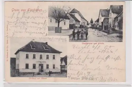 908424 Mehrbild Ak Gruß aus Eischleben Gasthof zur Krone, Dorfstraße und Kirche 