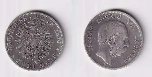 2 Mark Silbermünze Sachsen König Albert 1876 E Jäger 121 s/ss (166618)