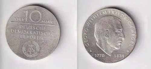 DDR Gedenk Münze 10 Mark Georg Wilhelm Friedrich Hegel Silber Stgl. (166855)