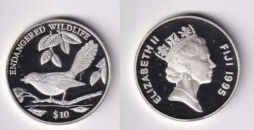 10 Dollar Silber Münze Fiji Fidschi bedrohte Tierwelt Fliegenschnäpper (166305)