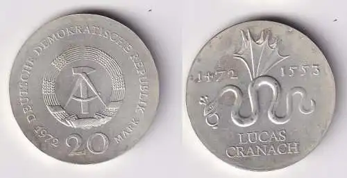 DDR Gedenk Münze 20 Mark Lucas Cranach 1972 Silber Stempelglanz (166884)