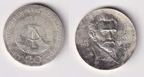 DDR Gedenk Münze 20 Mark August Bebel 1973 Silber Stgl. (166874)