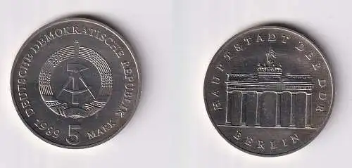DDR Gedenk Münze 5 Mark Brandenburger Tor 1989 Stempelglanz (167451)