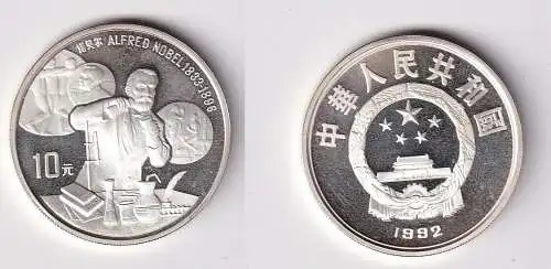 10 Yuan Silber Münze China Alfred Nobel 1992 PP (166471)