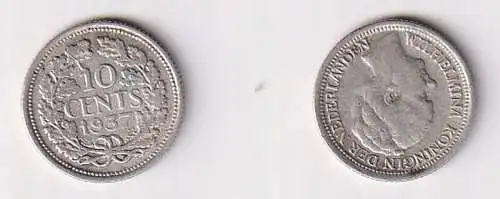 10 Cent Silber Münze Niederlande 1937 ss+ (166818)