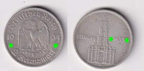 2 Mark Silber Münze 3. Reich Garnisonkirche mit Datum 1934 D Jäger 355 (166744)