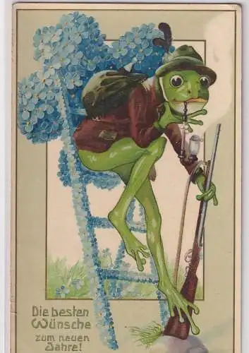 903578 Die besten Wünsche zum neuen Jahr Ak Frosch als Jäger um 1910