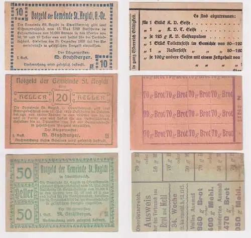 10, 20 und 50 Heller Banknoten St. Aegidi Oberösterreich 1920 (167064)