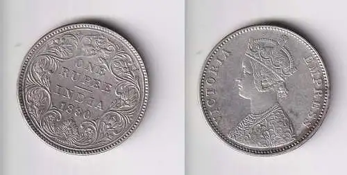 1 Rupie Silber Münze britisch Indien 1880 ss+ (166786)